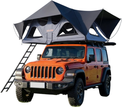 VEVOR Rooftop Tent, 2-3 Person Foldable Aluminum Roof Top Tent with Tri-Color LED Light, Thick Mattress & 10 Windows, Waterproof Windproof Overland Camping Car Roof Rack Suitable for Jeep SUV Pickup