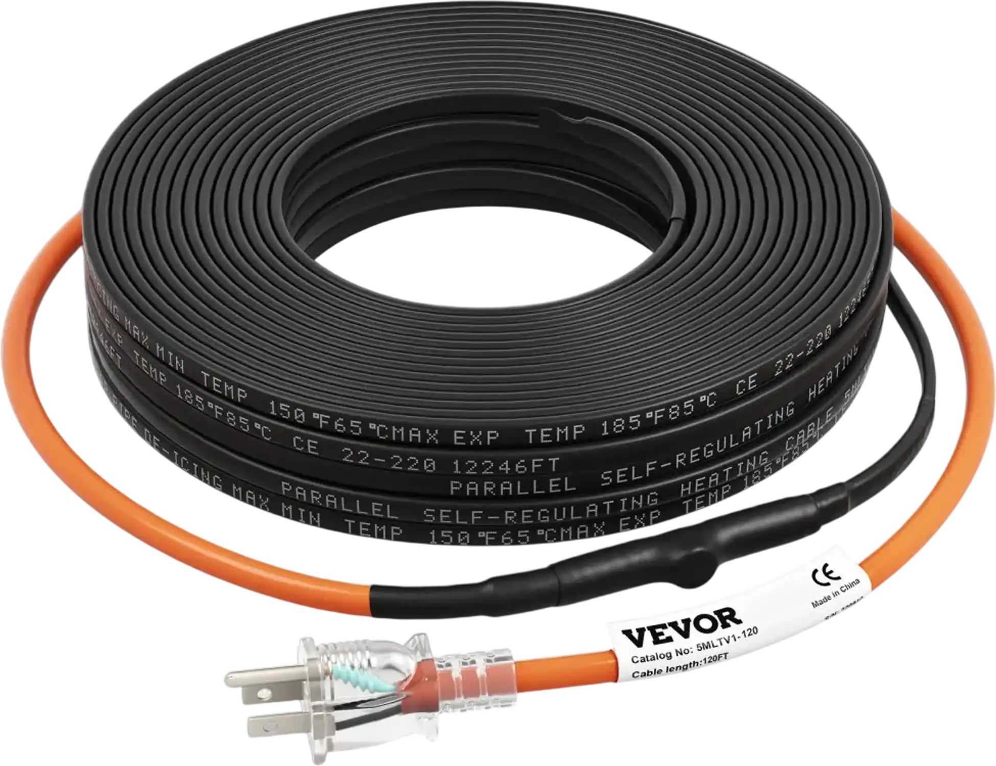 Vevor Pipe Heating Cable Self-Regulating 120' 5W/ft Heat Tape with Built-In Thermostat New