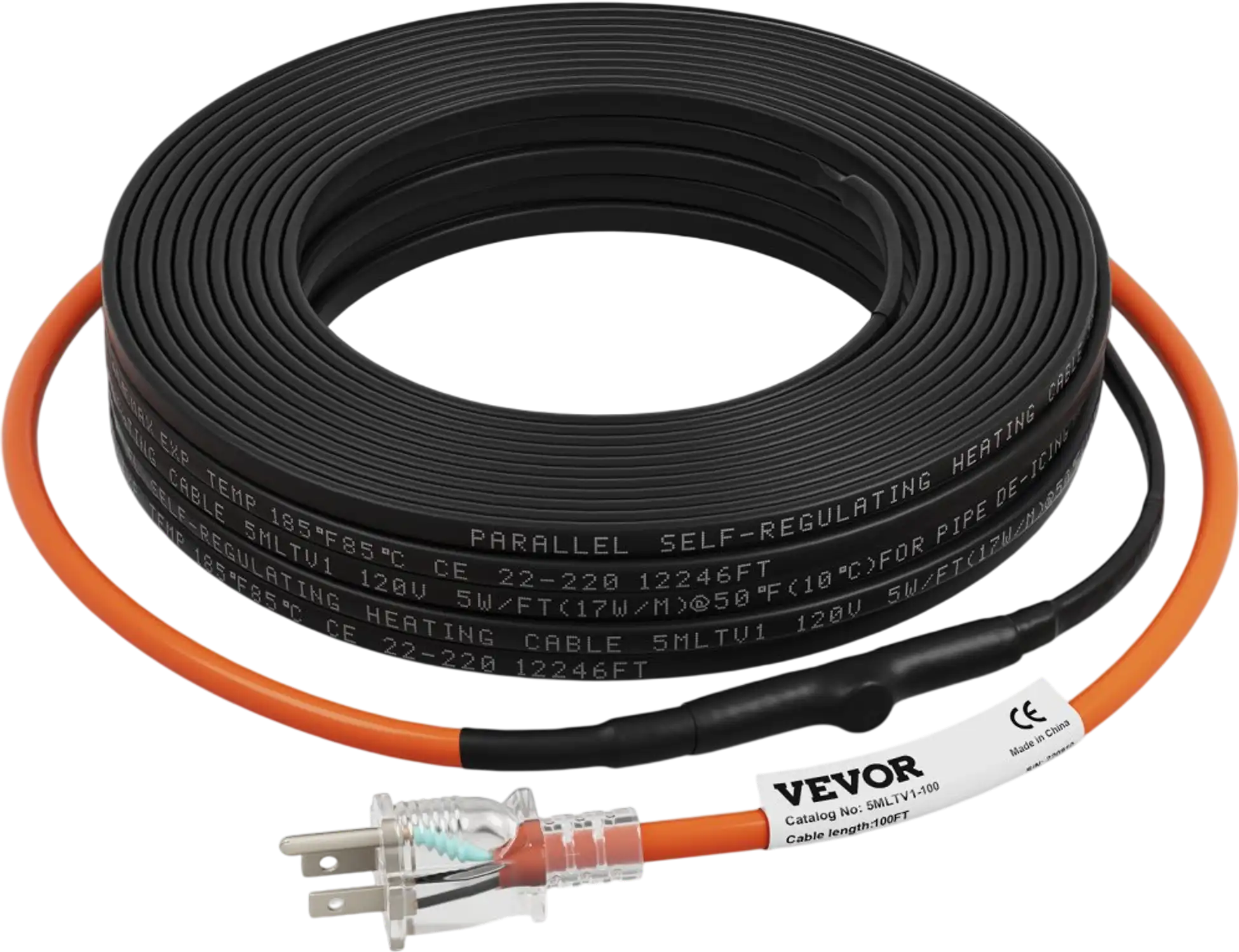 Vevor Pipe Heating Cable Self-Regulating 100' 5W/ft Heat Tape with Built-In Thermostat New