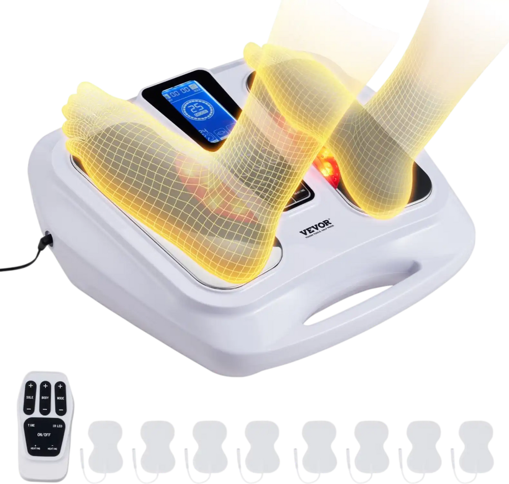 VEVOR Foot Circulation Stimulator with Heat, EMS & TENS Foot Massager for Neuropathy, Electric Foot Stimulator with 3-Level Temperature, 25 Modes & 50 Intensities for Pain Relief, Plantar Fasciitis