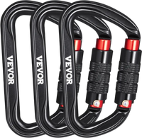 VEVOR Auto Locking Carabiner Clips, 3 PCS Heavy Duty Caribiner, Professional 30 KN / 6744 lbs Spindle Strength, D-Shaped for Climbing,Hiking,Rappelling,Rescue,Dog Leash,Hammocks, Swings