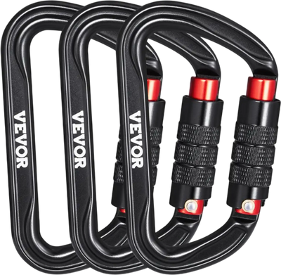 VEVOR Auto Locking Carabiner Clips, 3 PCS Heavy Duty Caribiner, Professional 30 KN / 6744 lbs Spindle Strength, D-Shaped for Climbing,Hiking,Rappelling,Rescue,Dog Leash,Hammocks, Swings