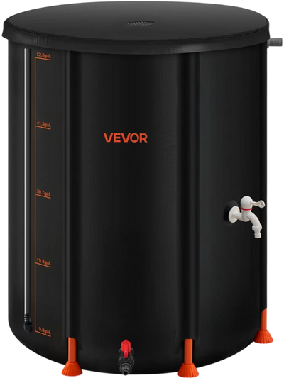 VEVOR Collapsible Rain Barrel, 53 Gallon Portable Rain Water Collection Barrel, 1000D PVC Rainwater Collection System, Garden Water Catcher Tank Storage Container with Spigot & Overflow Kit, Black