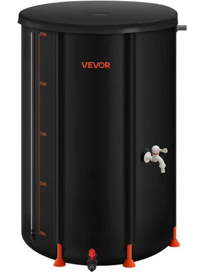 VEVOR Collapsible Rain Barrel, 66 Gallon Portable Rain Water Collection Barrel, 500D PVC Rainwater Collection System, Garden Water Catcher Tank Storage Container with Spigot & Overflow Kit, Black