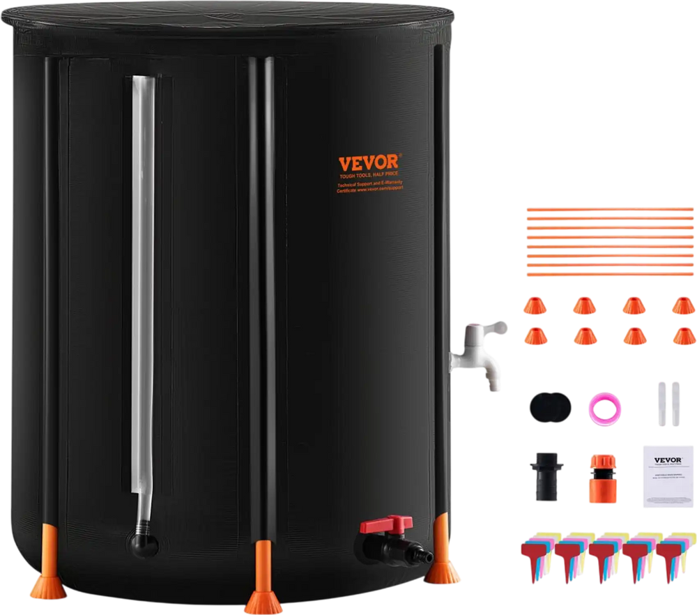 VEVOR Collapsible Rain Barrel, 66 Gallon/250 L Portable Rain Water Collection Barrel, PVC Rainwater Collection System with Spigots and Overflow Kit, Water Barrel for Garden Water Catcher