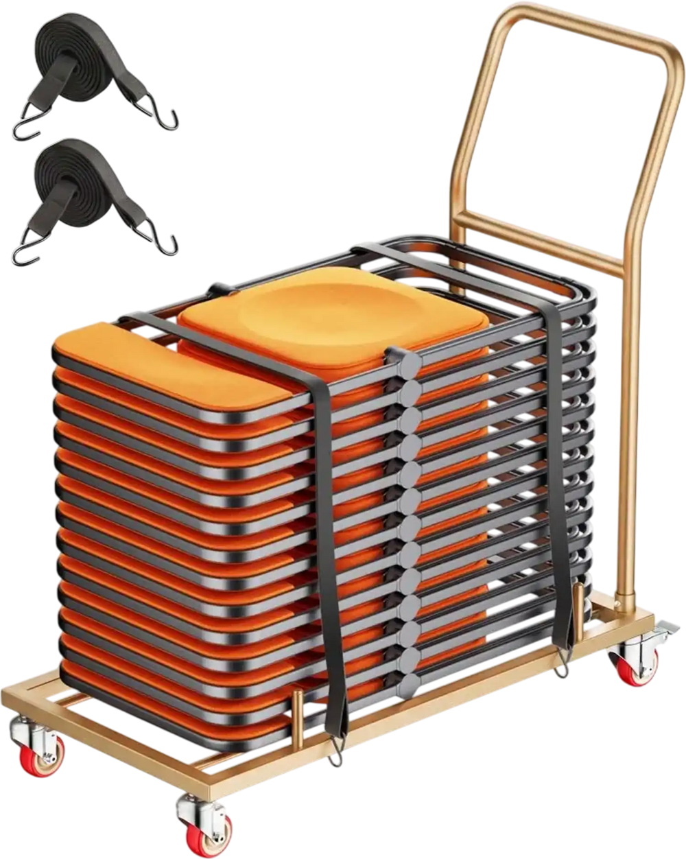 VEVOR Folding Chair Cart 300 lbs for 25 Chairs L-Shape Horizontal Placement, for Commercial & Home Kitchen, Heavy-Duty Carbon Steel, Easy to Move, Storage Dolly, with Locking Swivel Wheels & Handle