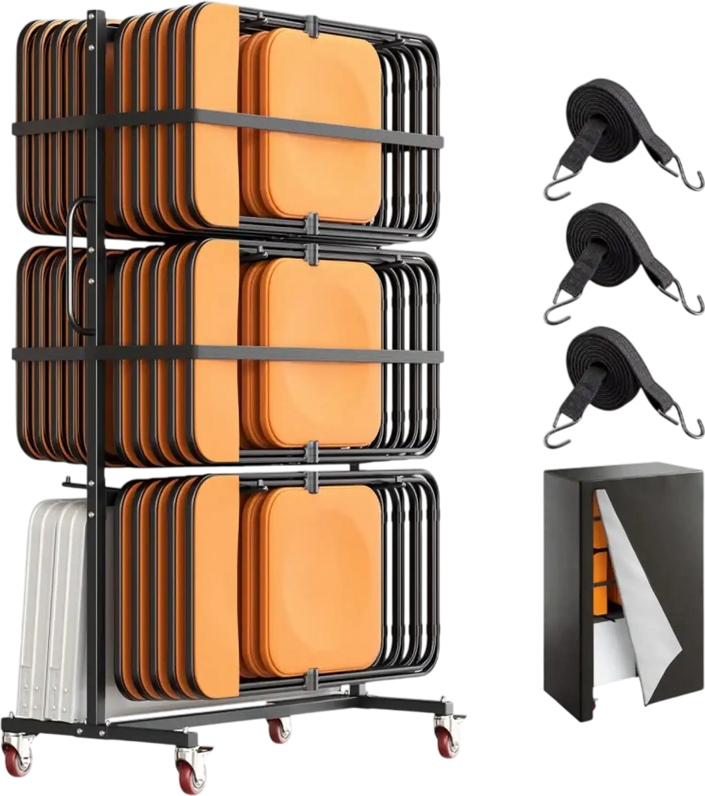 VEVOR Folding Table and Chair Rack Cart 400 lbs Holds 24 Chairs & 6 Tables, for Large Event, Heavy-Duty Carbon Steel, Easy to Move, Storage Dolly, with Swivel Casters Locking Wheels, Waterproof Cover