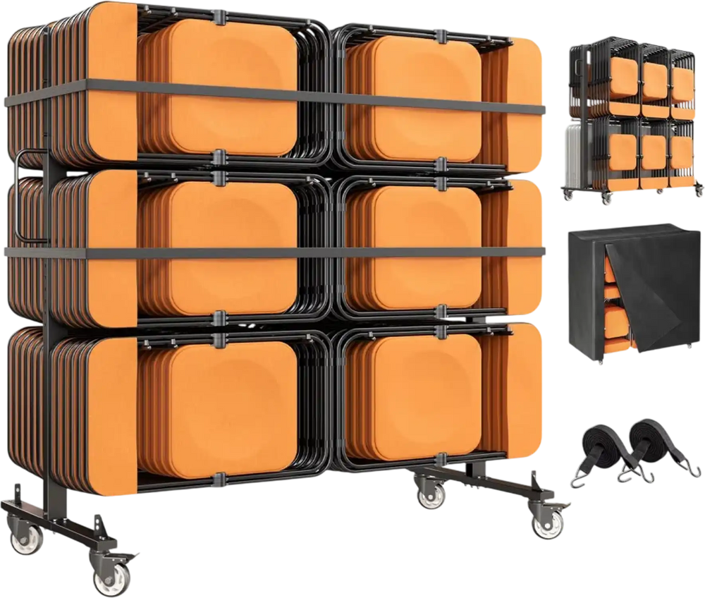 VEVOR Folding Table and Chair Cart 800 lbs Holds 42 Chairs & 12 Tables, for Large Event, Heavy-Duty Carbon Steel, Easy to Move, Storage Dolly, with Swivel Casters Locking Wheels, Waterproof Cover