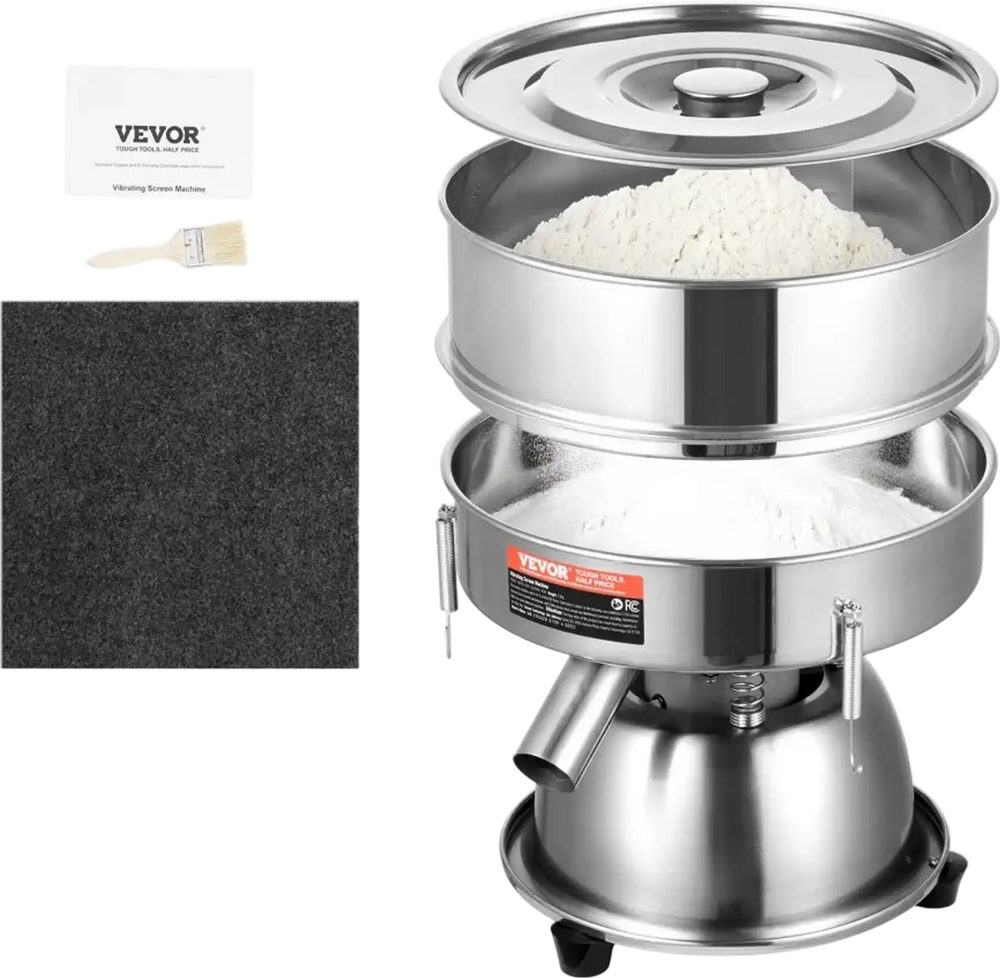 VEVOR Automatic Electric Vibrating Sieve, Stainless Steel Sifter Shaker Machine with 30+50 Mesh, 45W Automatic Powder Sifter Machine Countertop, Electric Sieve Shaker for Flour Powers, Mungbean, Rice