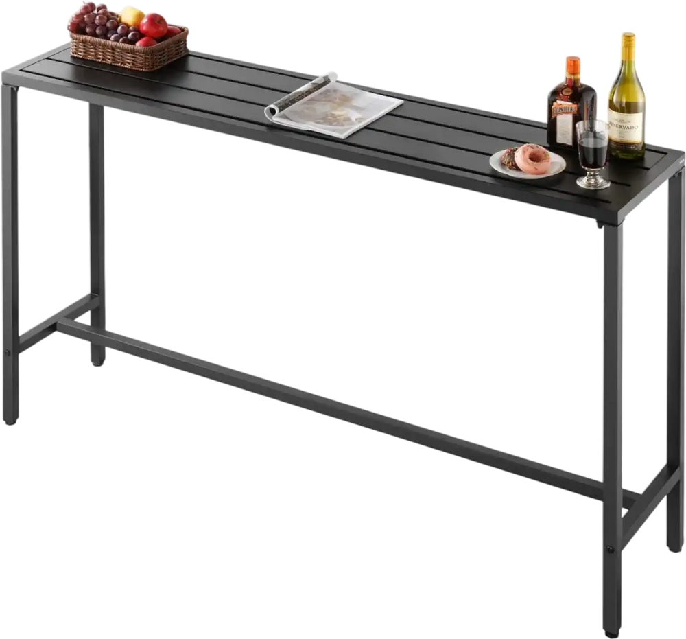 VEVOR Outdoor Bar Table, 63 x 15 in Patio Bar Table, Waterproof Top & Sturdy Metal Frame, Rectangle Counter Height Dining Tables, Outdoor Furniture for Balcony, Yard, Hot Tub, Poolside, Indoor