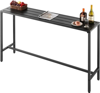 VEVOR Outdoor Bar Table, 63 x 15 in Patio Bar Table, Waterproof Top & Sturdy Metal Frame, Rectangle Counter Height Dining Tables, Outdoor Furniture for Balcony, Yard, Hot Tub, Poolside, Indoor