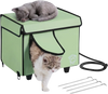 VEVOR Elevated Heated Cat House, Cuboid Kitty Shelter with Adjustable Temperature and Timer, 900D Oxford Cloth Foldable Cat Shelter with Heated Pad  for Winter to Stay Warm and Cozy, Green (Small)