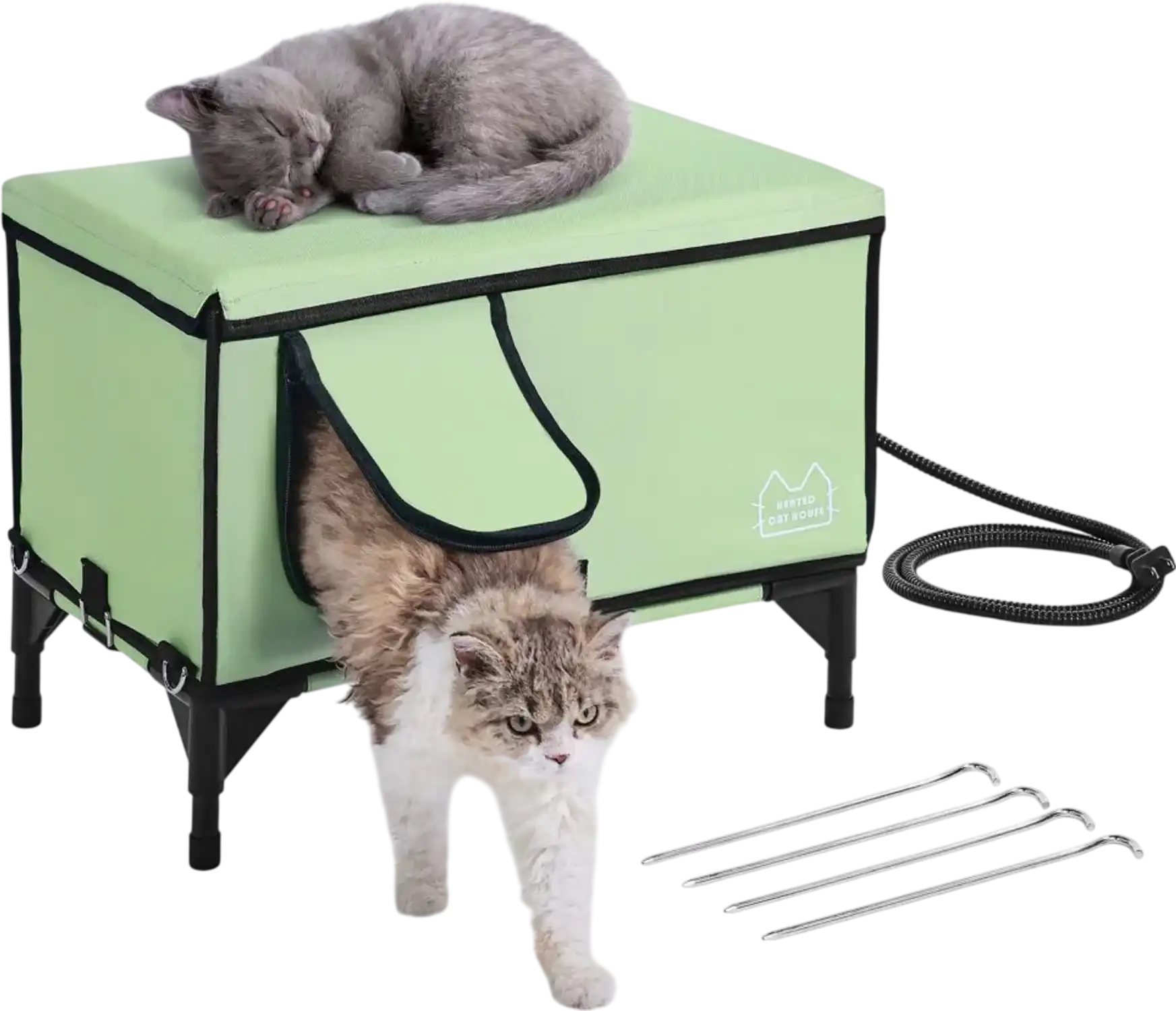 Vevor Cat House Elevated Heated Outdoor Shelter with 30W Pad Green Medium New