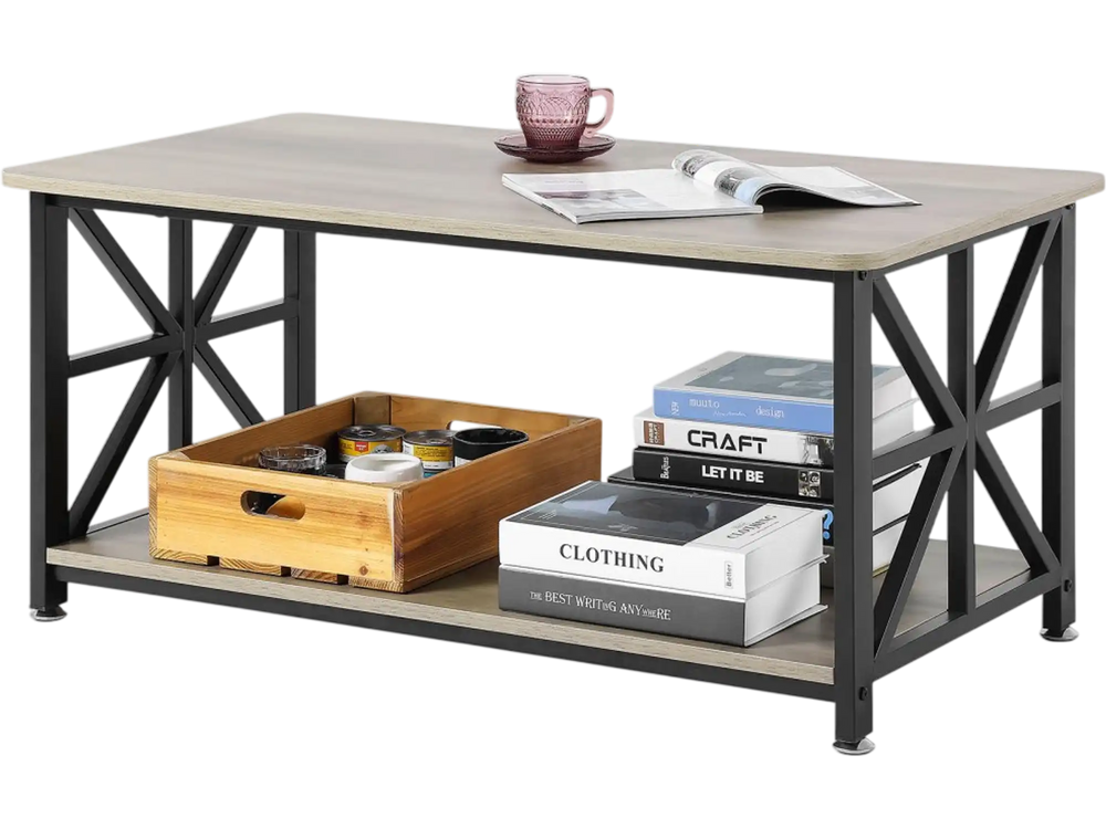 VEVOR 40" Farmhouse Coffee Table, Rectangle Coffee Table with Open Storage Compartment, Wooden Rustic Cocktail Table for Living Room, Bedroom, Apartment, Studio, Brown & Black