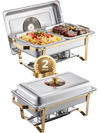 VEVOR Chafing Dish Buffet Set, 4 Qt 2 Pack, Stainless Steel Chafer with 4 Half Size Pans, Rectangle Catering Warmer Server with Glass Lid Water Pan Folding Stand Fuel Holder, for Wedding Party Banquet