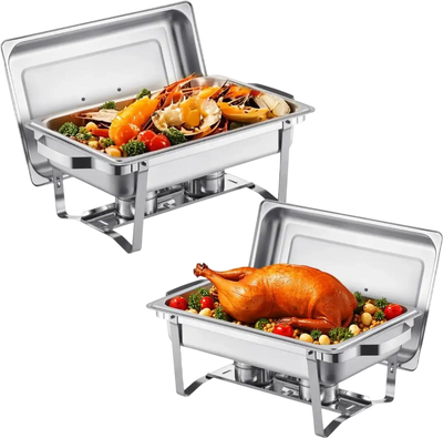 Vevor Chafing Dish Buffet Set 8 Qt 2-Pack Rectangle Stainless Steel New