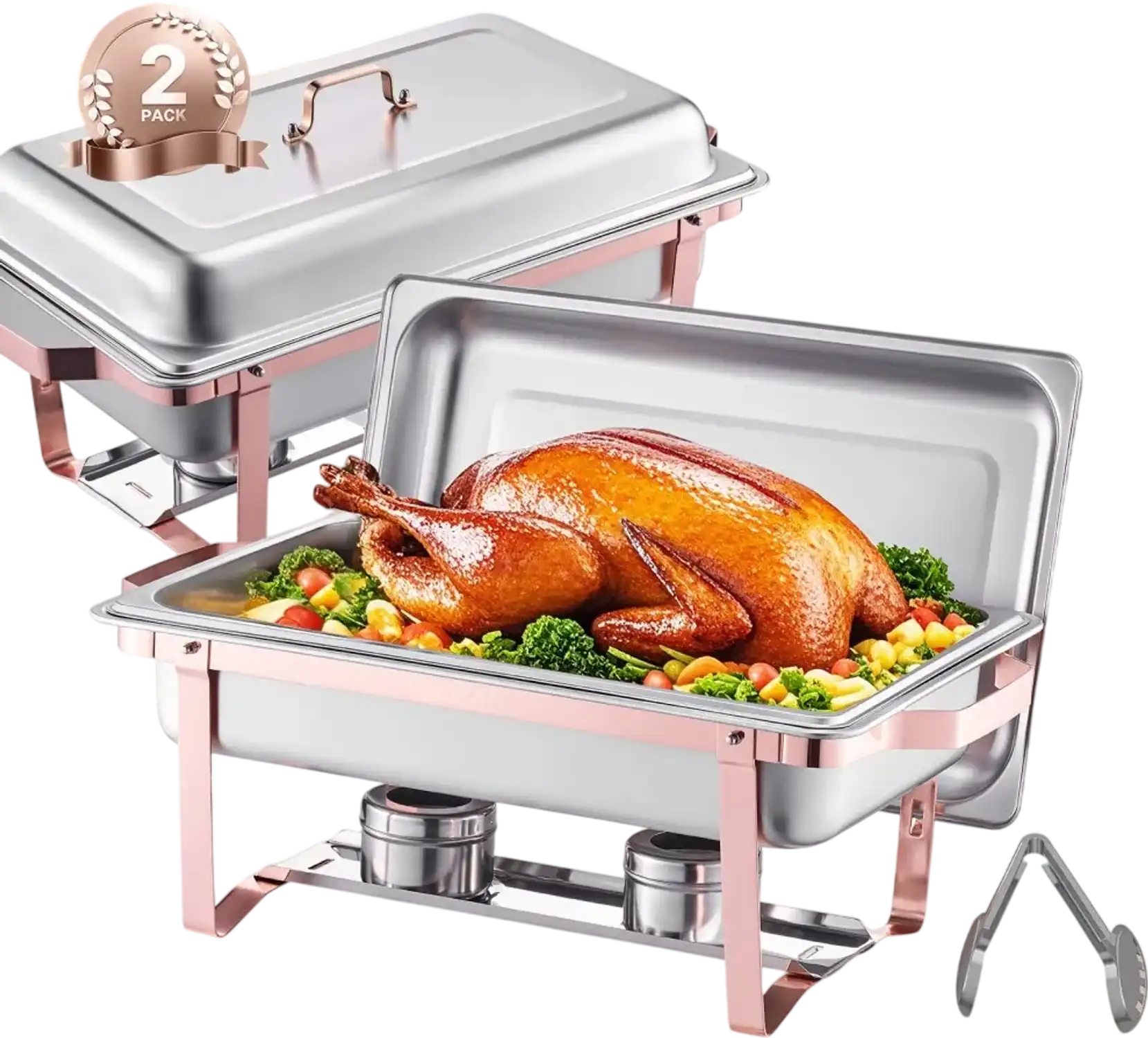 Vevor Chafing Dish Buffet Set 8 Qt 2-Pack Rectangle Stainless Steel Rose Gold New