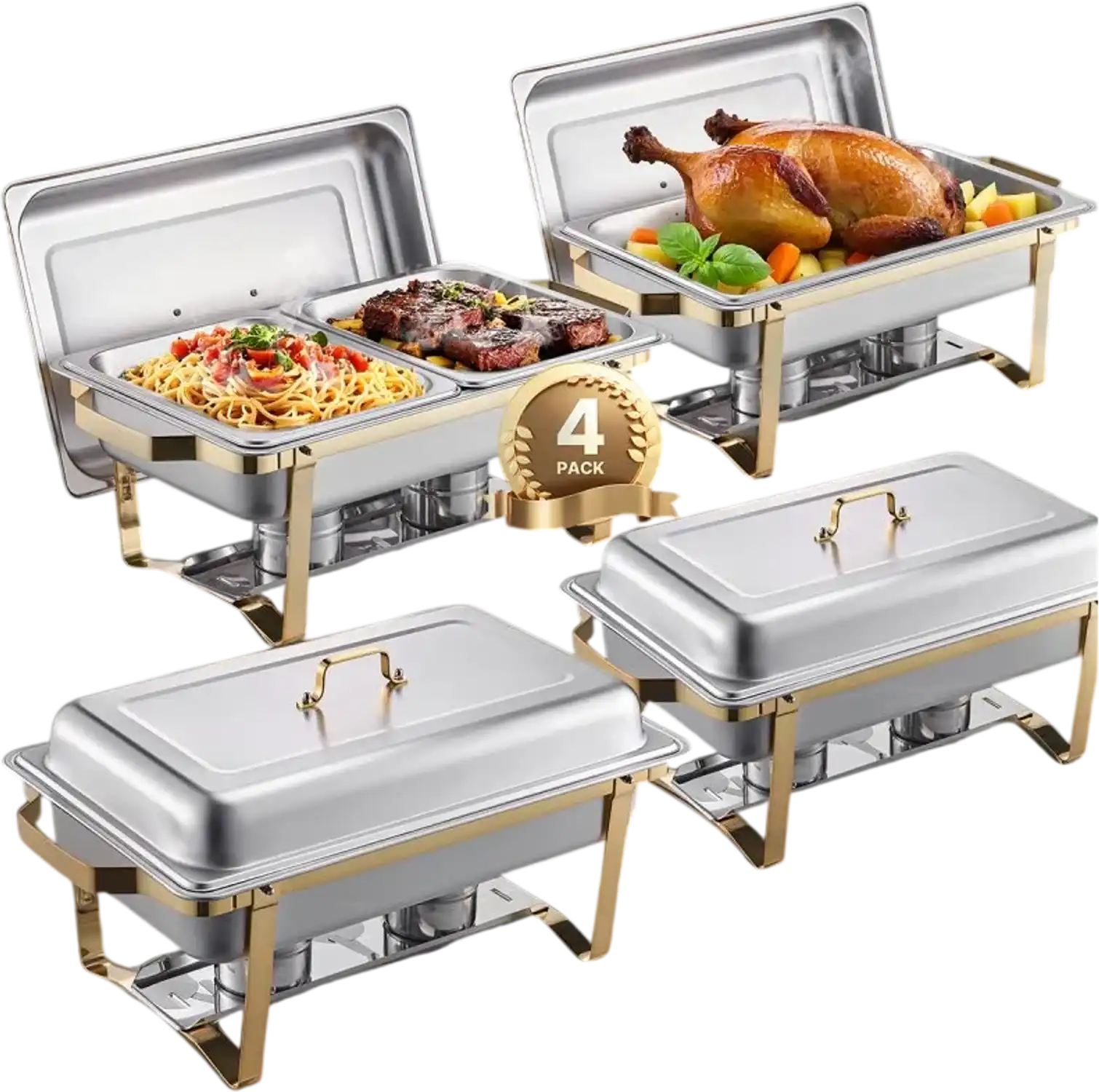 Vevor Chafing Dish Buffet Set 4 Pack 8 Qt Gold Stainless Steel New
