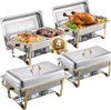 VEVOR Chafing Dish Buffet Set, 8 Qt 4 Pack, Stainless Steel Chafer with 2 Full Size and 4 Half Size Pans, Rectangle Catering Warmer Server with Lid Water Pan Stand, for Weddings Parties Banquets, Gold