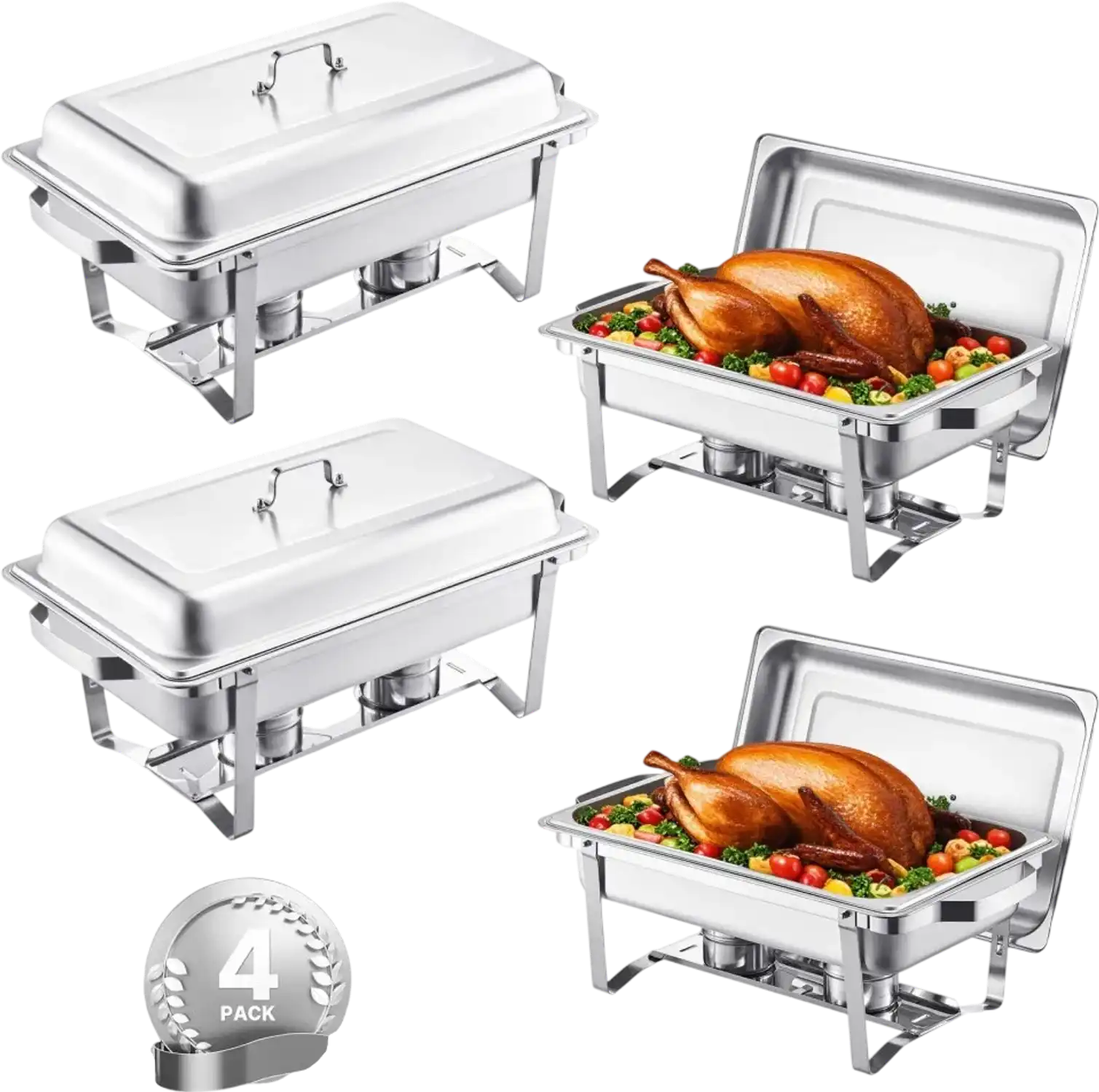 Vevor Chafing Dish Buffet Set 8 Qt 4-Pack Stainless Steel Rectangle Chafer New