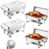 VEVOR Chafing Dish Buffet Set, 8 Qt 4 Pack, Stainless Steel Chafer with 4 Full Size Pans, Rectangle Catering Warmer Server with Lid Water Pan Stand Fuel Holder, for Weddings Parties Banquets, Silver