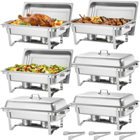 VEVOR Rectangle Chafing Dish, 9 Qt 6 Pack Stainless Steel Chafing Dish, Food Warmer Chafer Complete Set with Hollow Handle, 3 Food Tongs, Lid, Fuel Holder, Chafer Dishes for Banquet Party Wedding