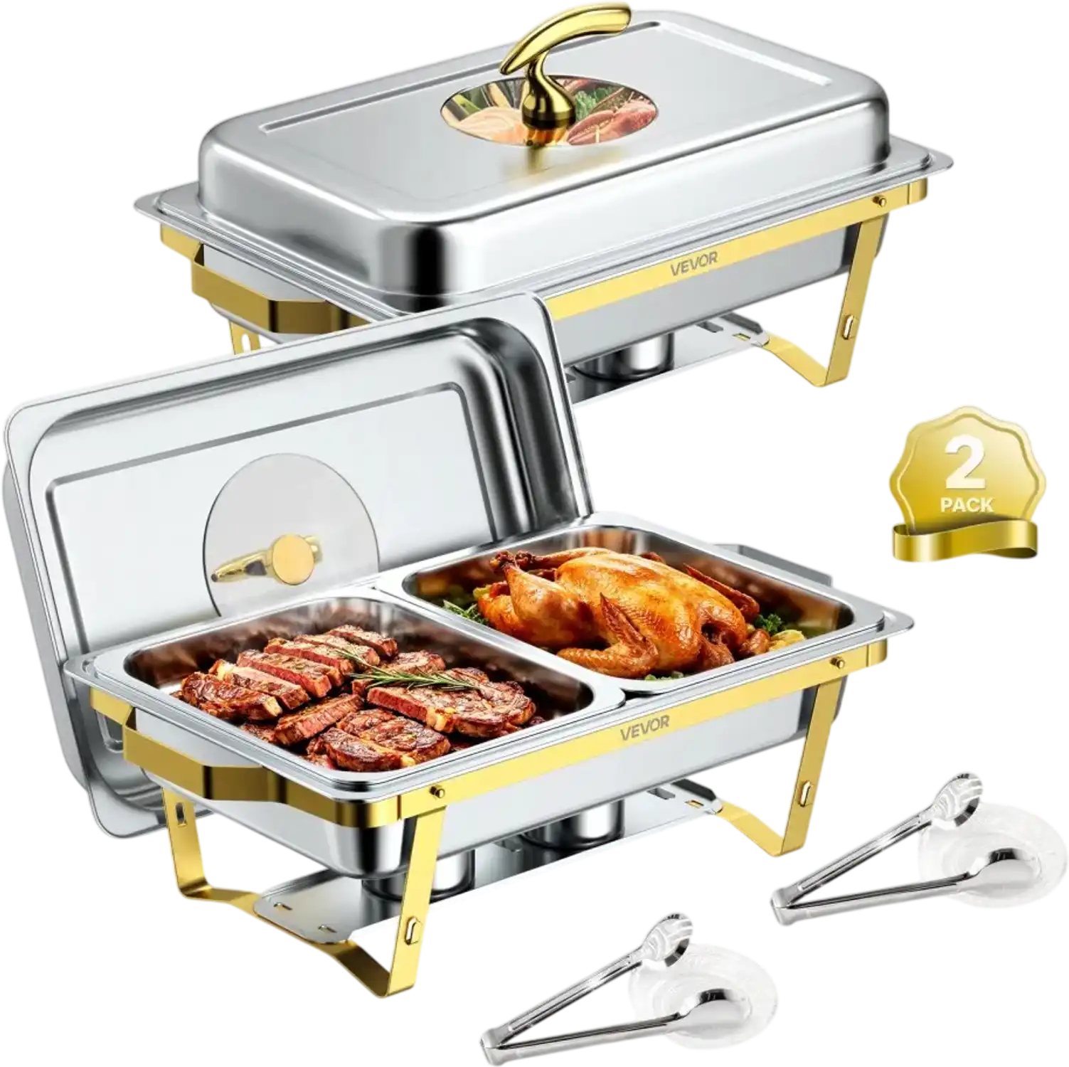 Vevor Chafing Dishes Buffet Set 2-Pack 9QT Stainless Steel with Glass Lid New