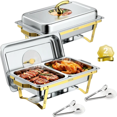 Vevor Chafing Dishes Buffet Set 2-Pack 9QT Stainless Steel with Glass Lid New