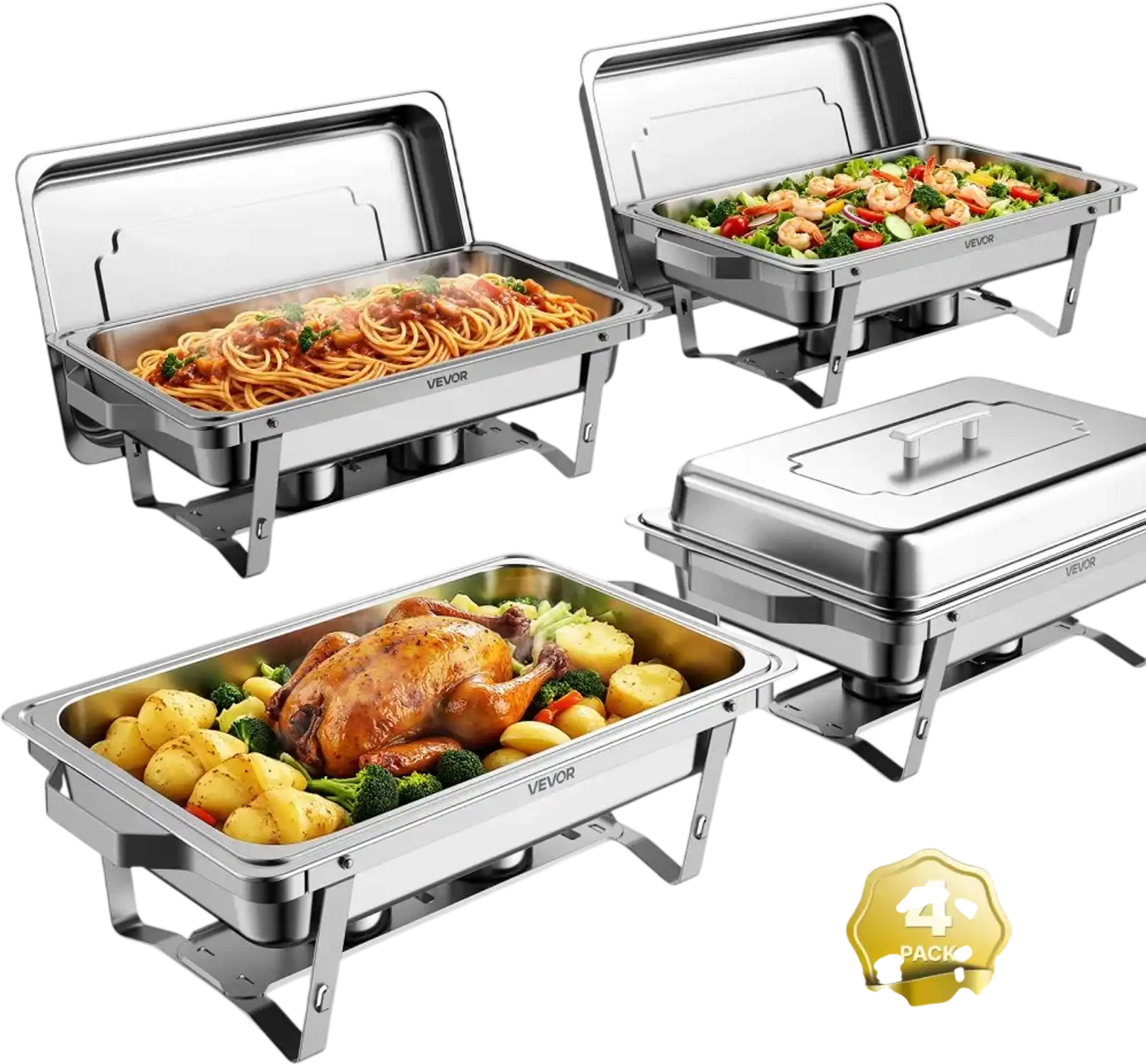 Vevor Chafing Dish Set 4-Pack 9QT Stainless Steel Buffet Server and Warmer New