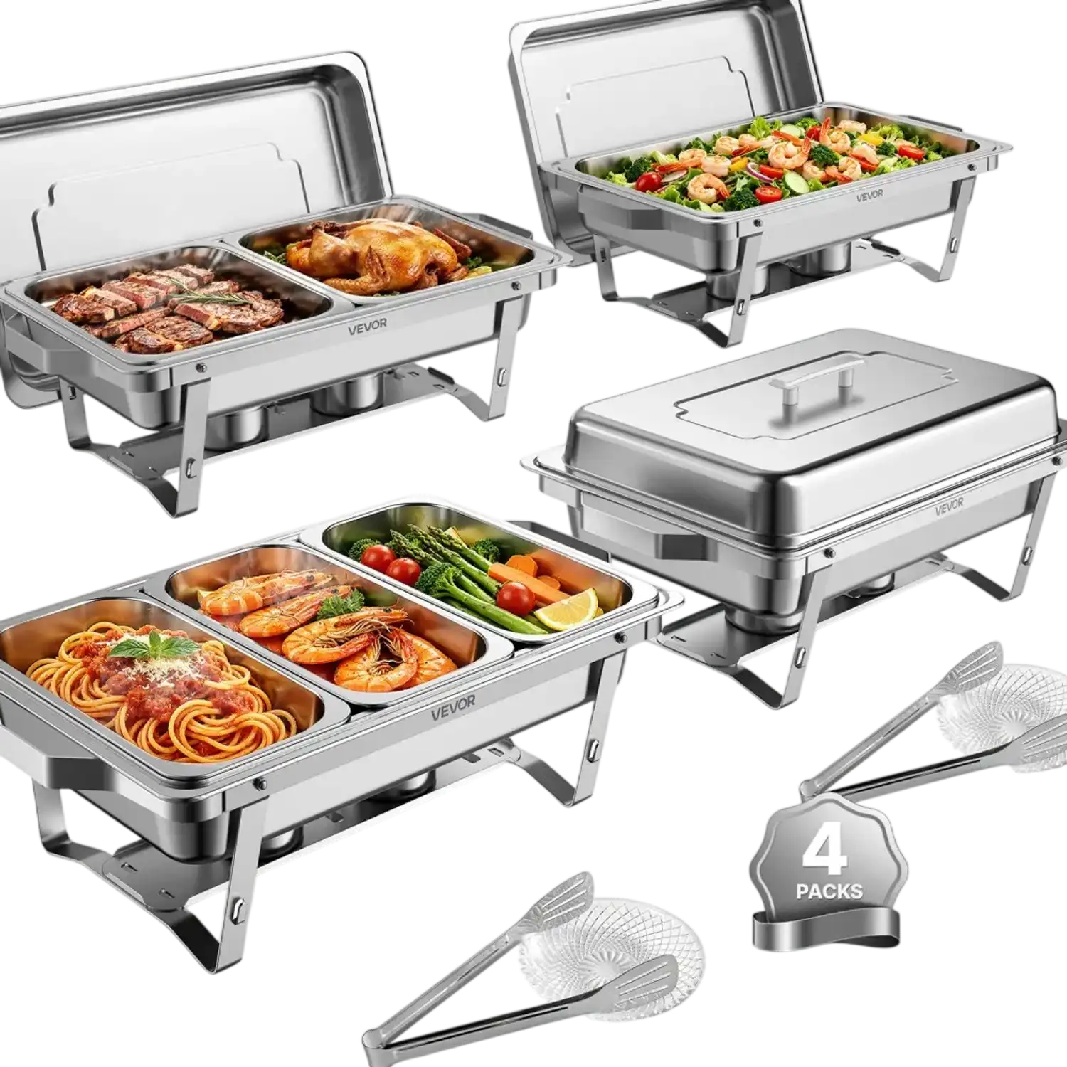 Vevor Chafing Dish Buffet Set 4-Pack 9QT Stainless Steel Rectangle Server Warmer New