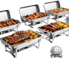VEVOR 6 Packs Chafing Dishes for Buffet Set, 9QT Stainless Steel Chafer, for Banquet Party Wedding, Rectangle Buffet Server and Warmer, with 6 Full Size Pans, Fuel Holder, and Foldable Stand
