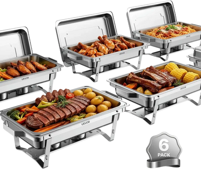 Vevor Chafing Dish Set 6-Pack 9QT Stainless Steel Buffet Server and Warmer New