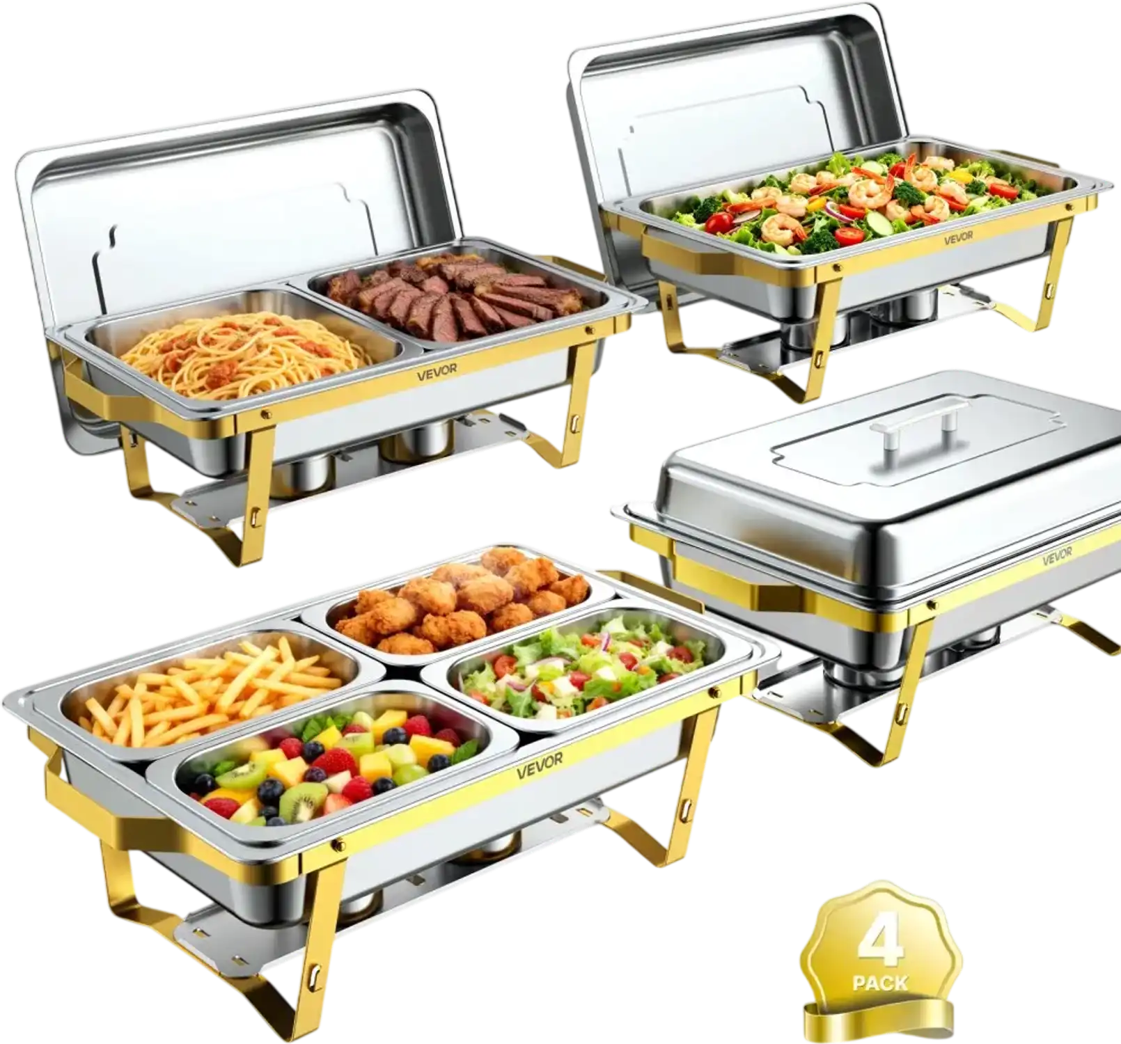 Vevor Chafing Dish Set 4-Pack 9QT Stainless Steel Buffet Server Warmer New
