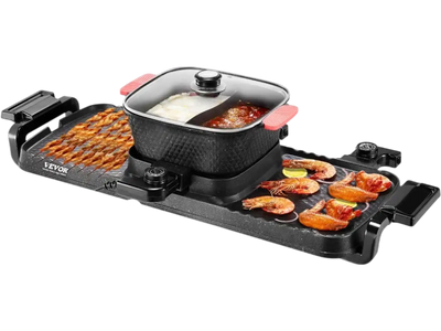 VEVOR Hot Pot with Grill, 2300W 2-in-1 Electric Smokeless Grill and Hot Pot, Removable Shabu-shabu Hotpot with Non-stick Pan, Separate Dual Temperature Control, Indoor Korean BBQ for 1-6 People
