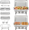 VEVOR Chafing Dish Buffet Set, 8 Qt 2 Pack, Stainless Chafer with 2 Full & 4 Half Size Pans, Rectangle Catering Warmer Server with Lid Water Pan Folding Stand Fuel Tray Holder Clip, at Least 8 People