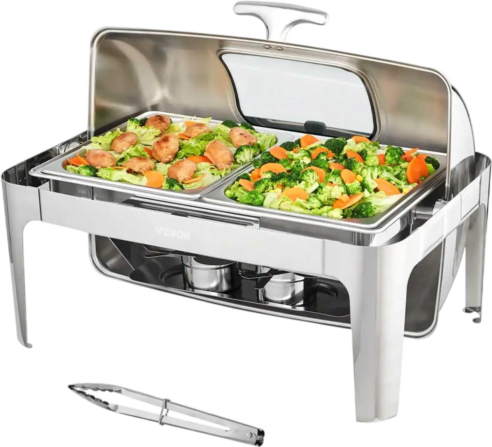 Vevor Chafing Dish Roll Top Buffet Set 9 Qt Stainless Steel with 2 Half-Size Pans New