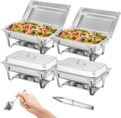 Vevor Chafing Dish Buffet Set 8 Qt 4-Pack Rectangular Stainless Steel Food Warmer New