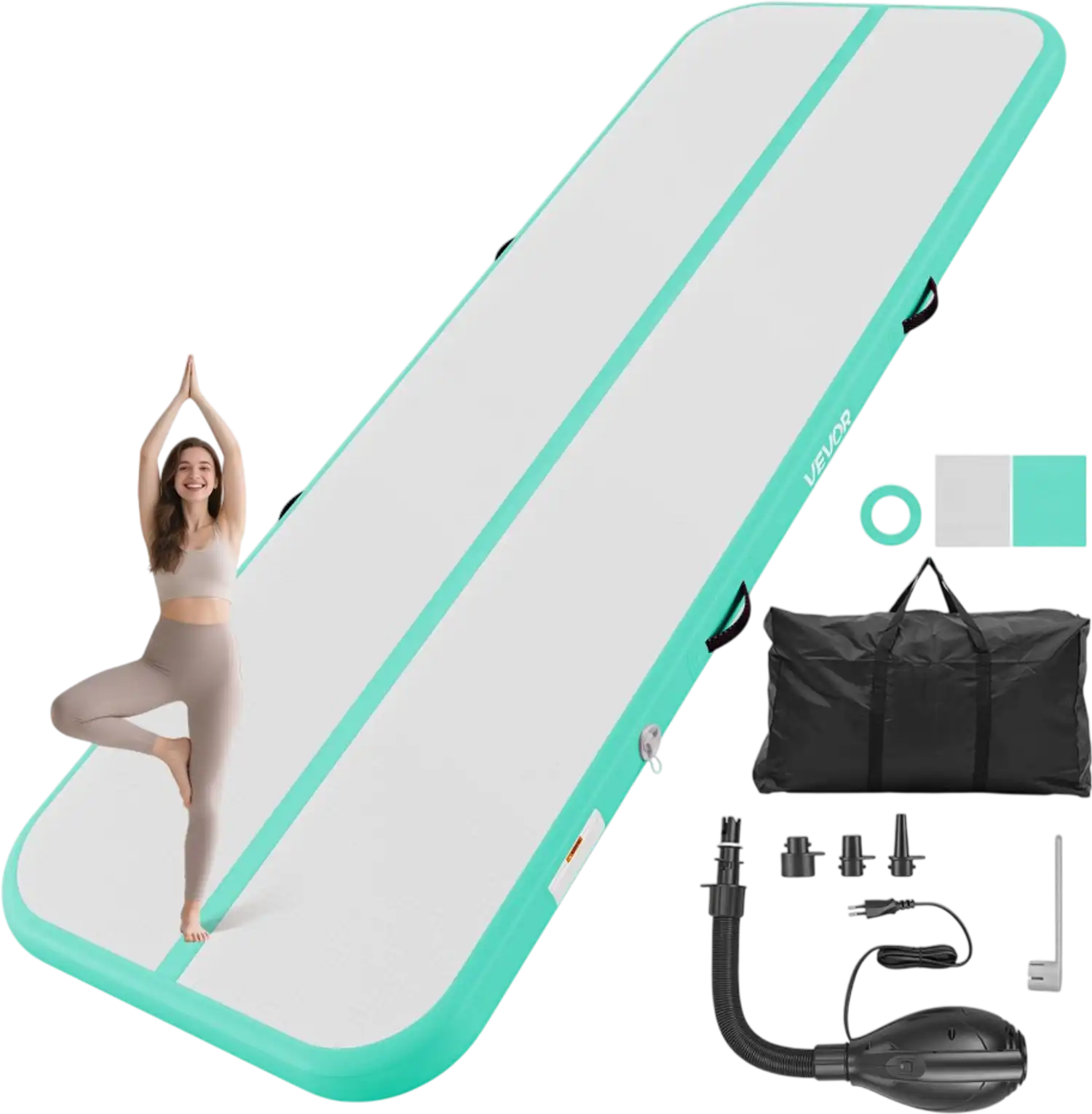 Vevor Tumbling Mat 10' Inflatable Gymnastics Air Mat w/ Electric Pump Mint Green New