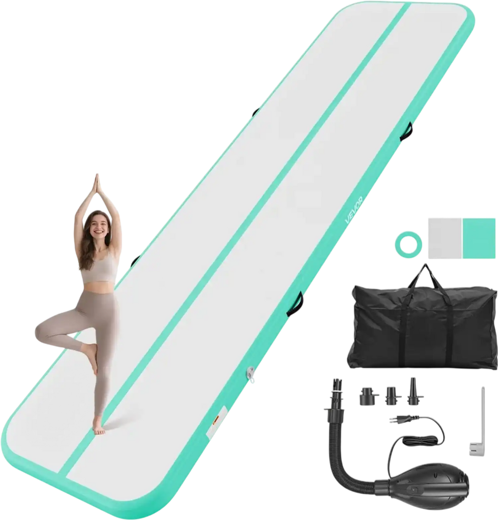 VEVOR Inflatable Gymnastics Air Mat 13 ft Training Mats w/ Electric Pump, 4 inches Thick Sturdy Tumble Track, Tumbling Mat for Home Use/Gym/Outdoor/Yoga/Cheerleading/Beach/Park/Water, Mint Green