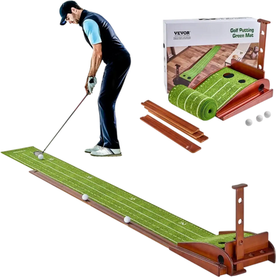VEVOR Golf Putting Mat, 2 Hole Indoor Golf Putting Green, Wrinkle-Free Golf Training Aid, Mini Golf Set with Auto-Ball Return, Alignment Guide, 3 Ball, Wood Base, Game Practice Gift for Home Office