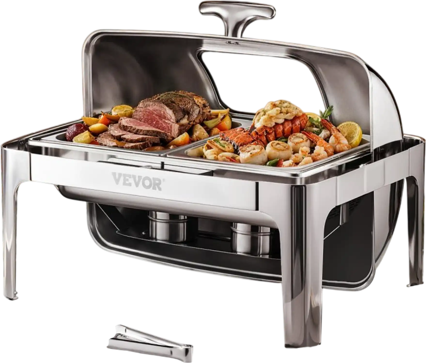 Vevor Chafing Dish Roll Top Buffet Complete Set 9 Qt Stainless Steel Chafer with 2 Half-Size Pans New
