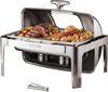 VEVOR Roll Top Chafing Dish Buffet Complete Set, 9 Qt 1 Pack Stainless Steel Chafer with 2 Half Size Pans, Rectangle Catering Warmer Server with Visible Lid Water Pan Folding Stand Fuel Holder, Silver