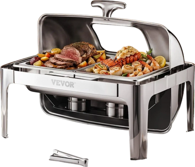 Vevor Chafing Dish Roll Top Buffet Complete Set 9 Qt Stainless Steel Chafer with 2 Half-Size Pans New