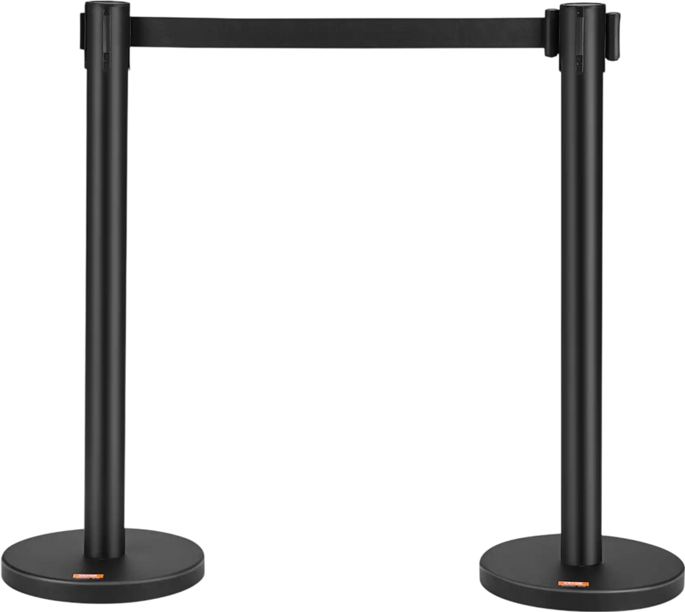 VEVOR Crowd Control Stanchions, 2-Pack Crowd Control Barriers, Carbon Steel Baking Painted Stanchion Queue Post with 6.5FT Black Retractable Belt, Belt Barriers Line Divider for Exhibition, Airport