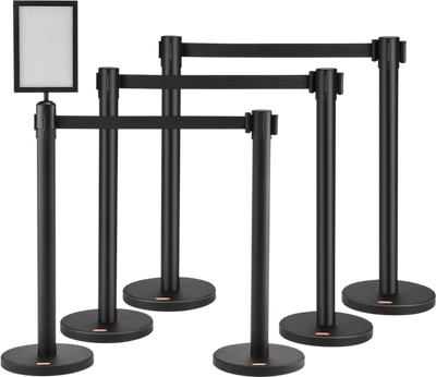 Vevor Crowd Control Stanchions 6-Pack Queue Posts with Sign Holder & 3 6.5' Retractable Belts New