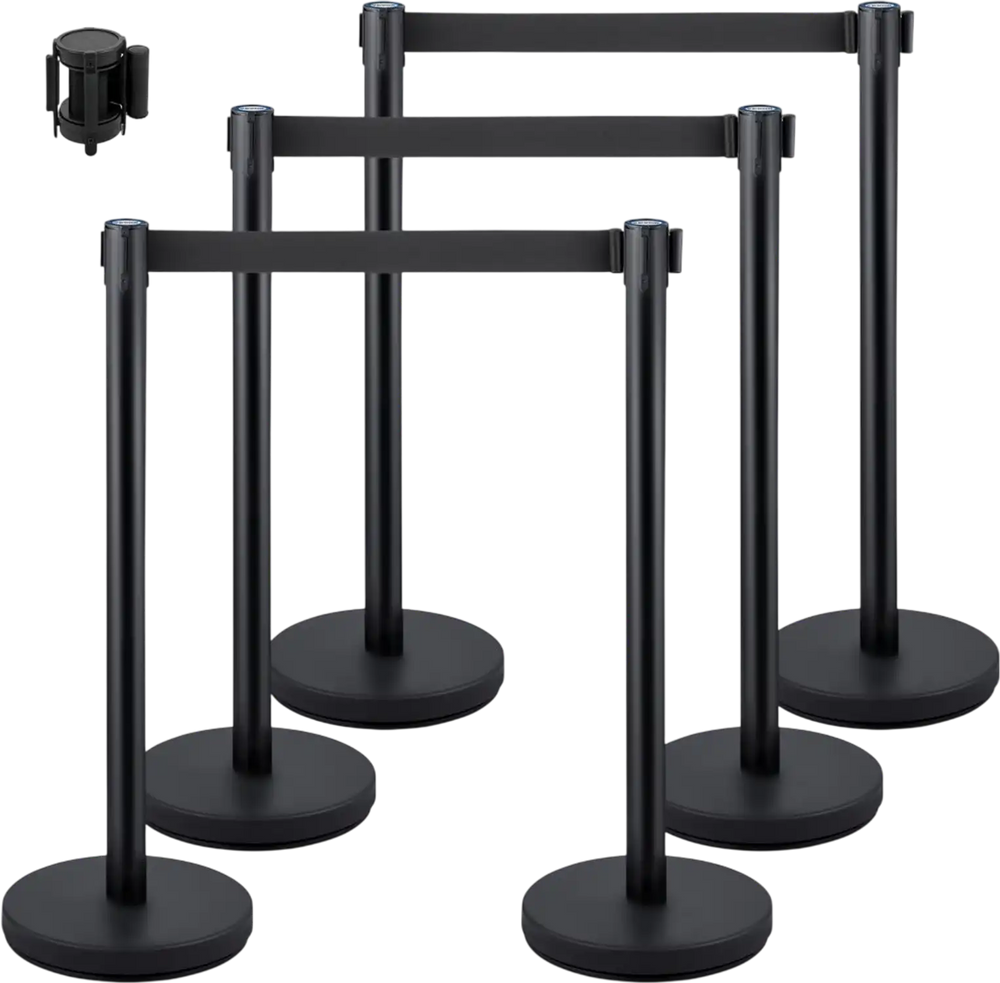 VEVOR Crowd Control Stanchions, 6-Pack Crowd Control Barriers with 3PCS 6.5FT Retractable Belt, Stanchion Posts Queue Pole for Crowd Control Barriers, Easy Assembly