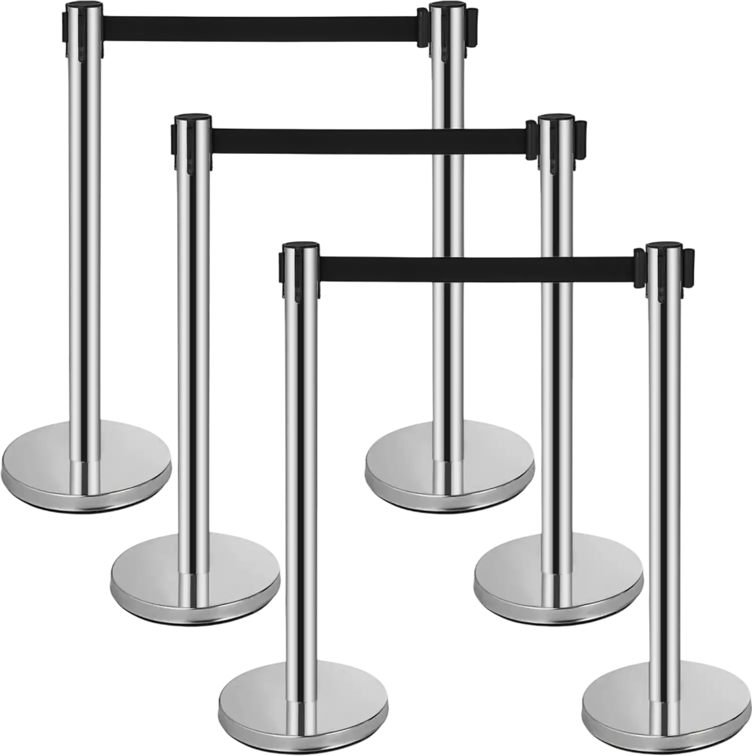 Vevor Stanchion Stainless Steel Crowd Control Barrier 6-Pack with Retractable Belts New