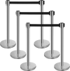 VEVOR Crowd Control Stanchion, 6-Pack Crowd Control Barrier, Carbon Steel Baking Painted Stanchion Queue Post with 3CS Retractable Belt & Fillable Base, Belt Barrier Line Divider, Easy Assembly