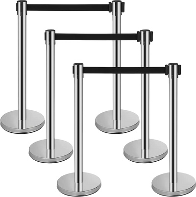Vevor Stanchion Stainless Steel Crowd Control Barrier 6-Pack with Retractable Belts New