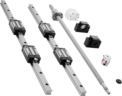 VEVOR Linear Rail Guide Kit, HGR20, 2PCS 600 mm (23.62 inch) Linear Rails and 1PCS Ball Screw, 4PCS Slide Blocks, with BF12/BK12 End Support, Coupling, and Nut Housing, for DIY CNC Routers Lathes